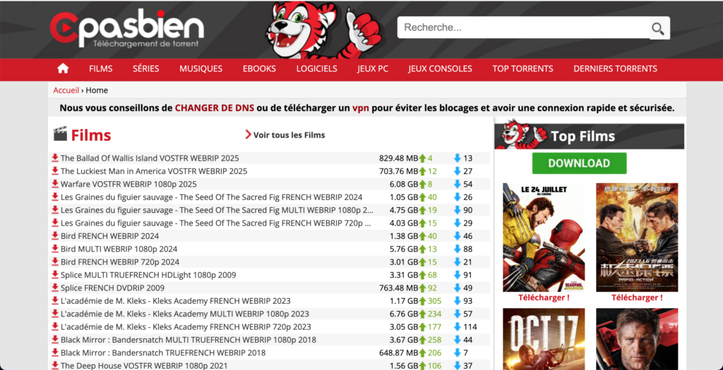 Cpasbien page d'accueil