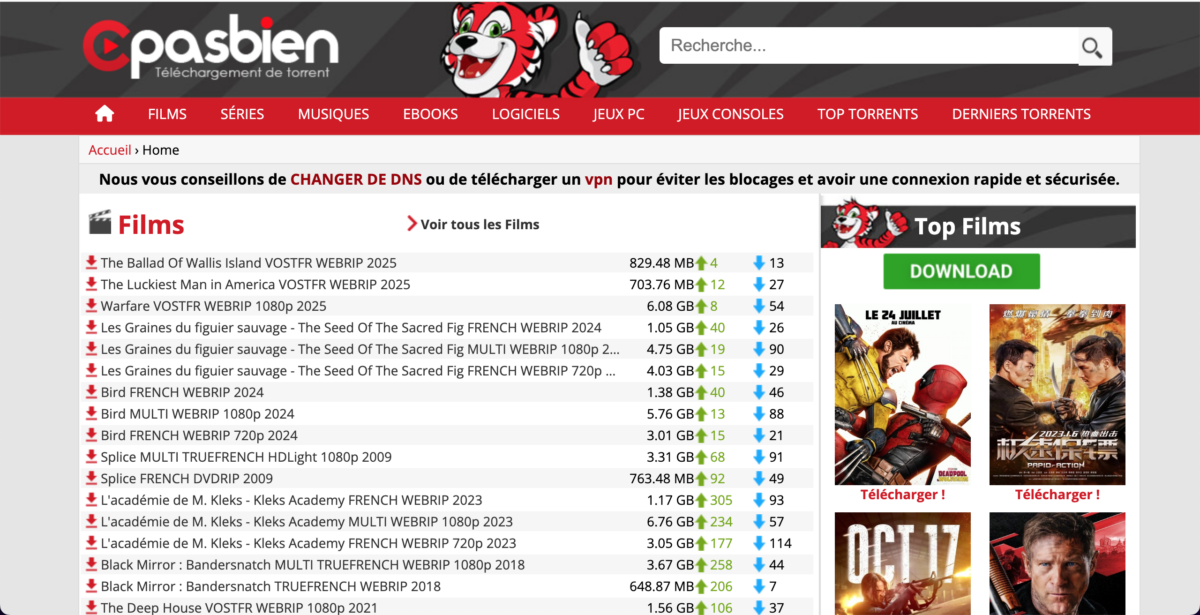 Cpasbien : nouvelle adresse de téléchargement en août 2025