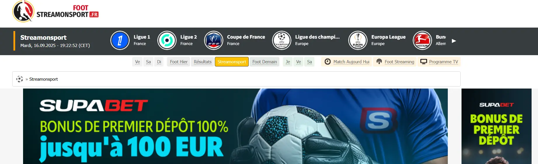 contenus sportifs sur Streamonsport
