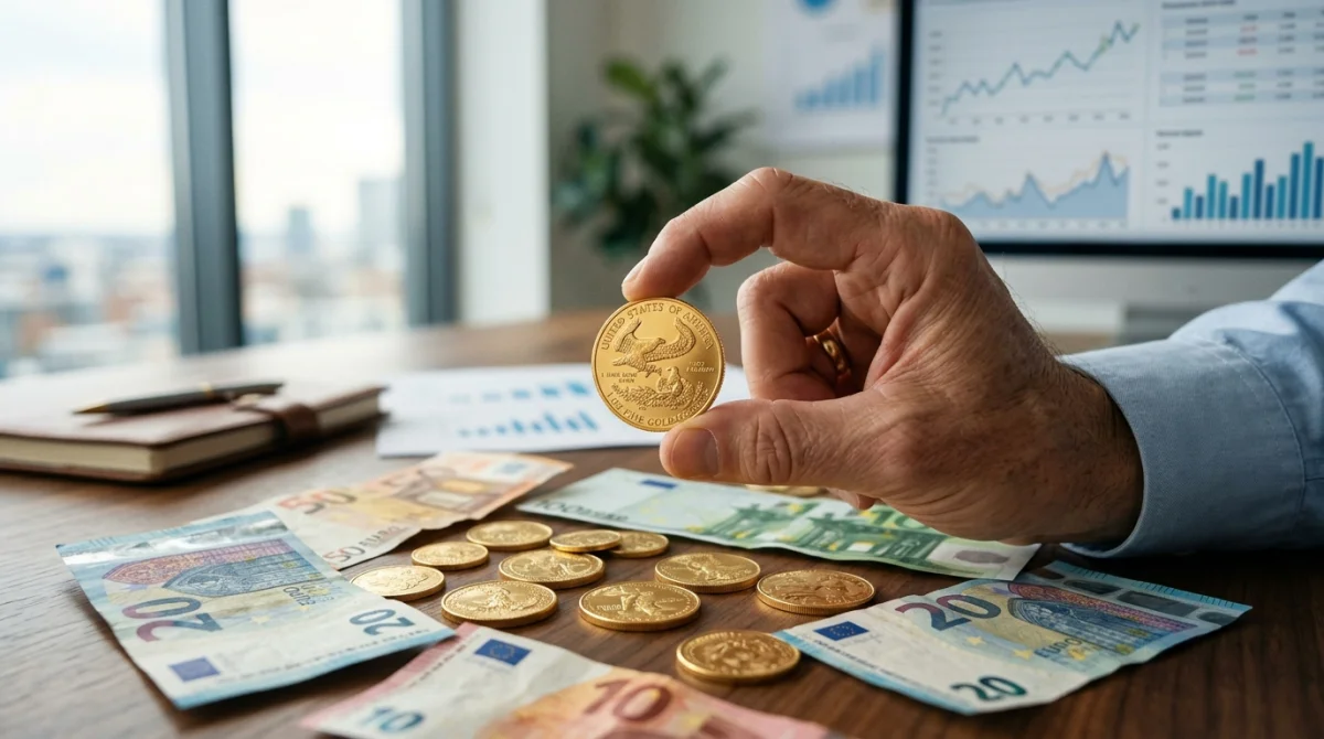 Main tenant pièce d'or, symbolisant l'investissement financier et les erreurs à éviter.