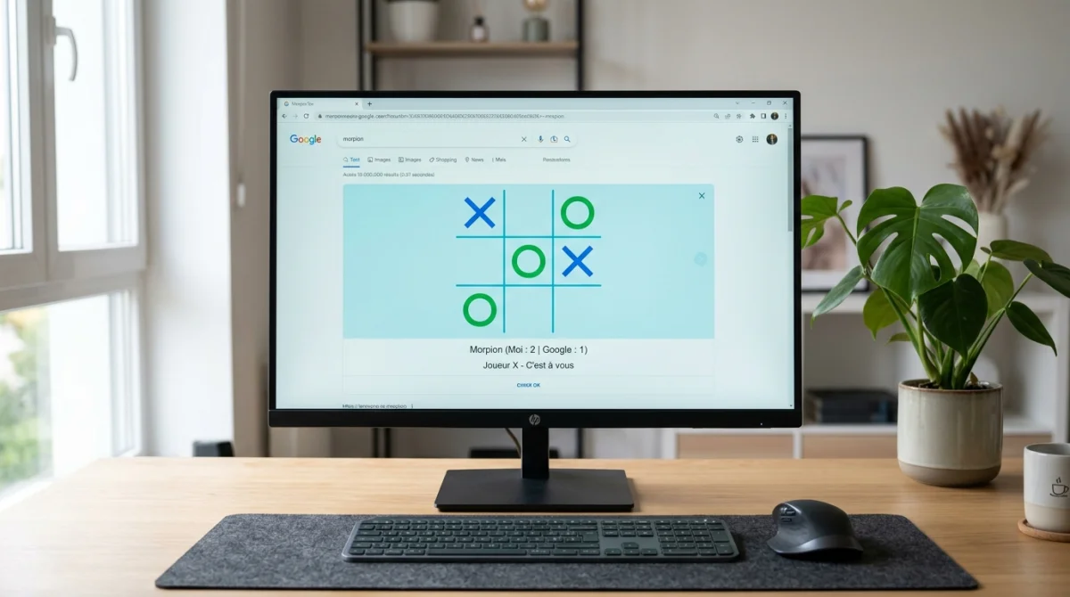 Jeu de morpion Google affiché sur un écran d'ordinateur moderne