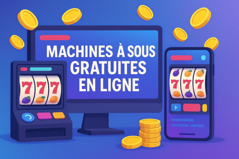 Illustration de machines à sous gratuites en ligne sur écran d’ordinateur et smartphone