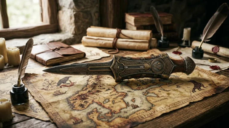 Assassin's Creed Valhalla soluce : Lame secrète sur carte viking, bureau de scribe.