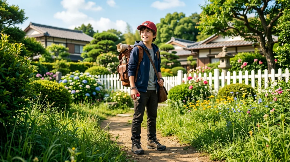 Jeune dresseur Pokémon dans le jardin de Bonaugure pour accompagner votre guide Pokémon soluce Platine.
