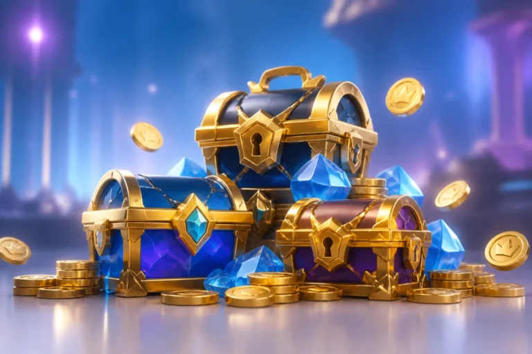 Cadeaux gratuits sur Brawl Stars, les sources fiables et les codes actifs Coffres au trésor et jetons dorés brillants pour obtenir des cadeaux gratuits Brawl Star dans un décor moderne.