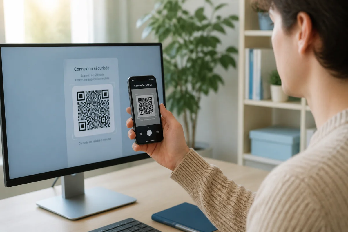 Jeune personne scannant un code QR sur un ordinateur pour obtenir des cadeaux gratuits Brawl Star.