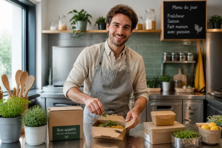 Quel business lancer en 2026 pour réussir son démarrage Jeune entrepreneur préparant un plat gourmet dans une cuisine moderne, une idée de business à lancer en 2026.