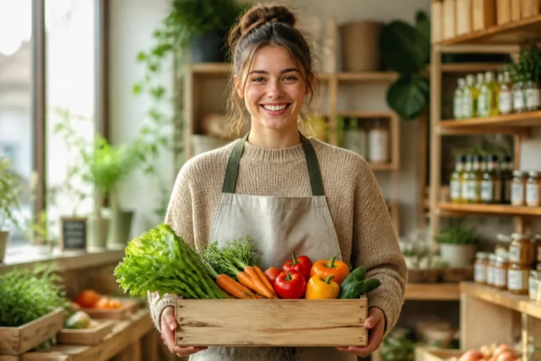 Que vendre par internet pour réussir en 2026 Jeune entrepreneur souriant présentant des légumes frais, une idée inspirante pour savoir que vendre par internet.